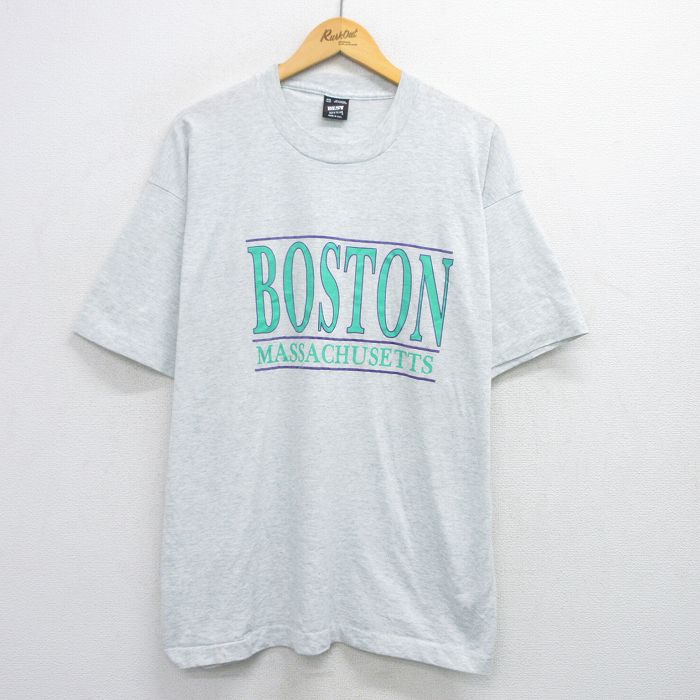 XL★古着 フルーツオブザルーム 半袖 ビンテージ Tシャツ メンズ 90年代 90s ボストン マサチューセッツ 大きいサイズ クルーネック USA製 薄グレー 霜降り 25jul31 中古