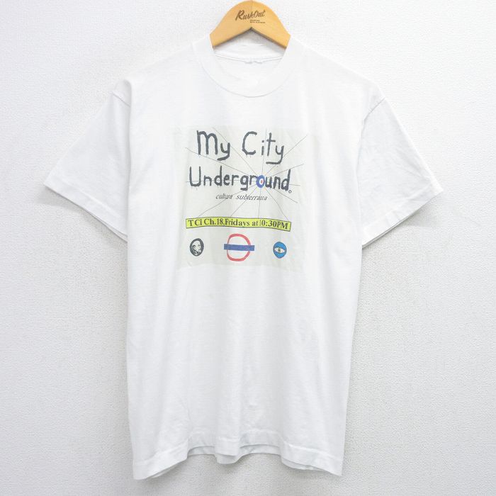 L★古着 半袖 ビンテージ Tシャツ メンズ 90年代 90s my city underground クルーネック 白 ホワイト 25jul31 中古