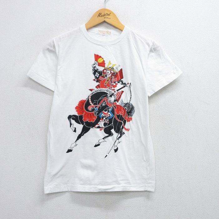 【50%OFF】S★古着 半袖 ビンテージ Tシャツ メンズ 80年代 80s 武将 馬 コットン クルーネック 白 ホワイト 【spe】 25jul31 中古