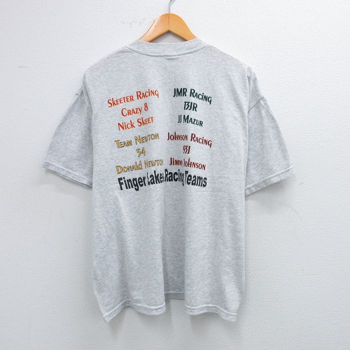XL★古着 ジャージーズ 半袖 ビンテージ Tシャツ メンズ 00年代 00s FLMC レーシング 大きいサイズ クルーネック 薄グレー 霜降り 25jul31 中古