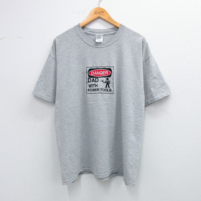 XL★古着 半袖 ビンテージ Tシャツ メンズ 00年代 00s DANGER 刺繍 クルーネック グレー 霜降り 25jul31 中古