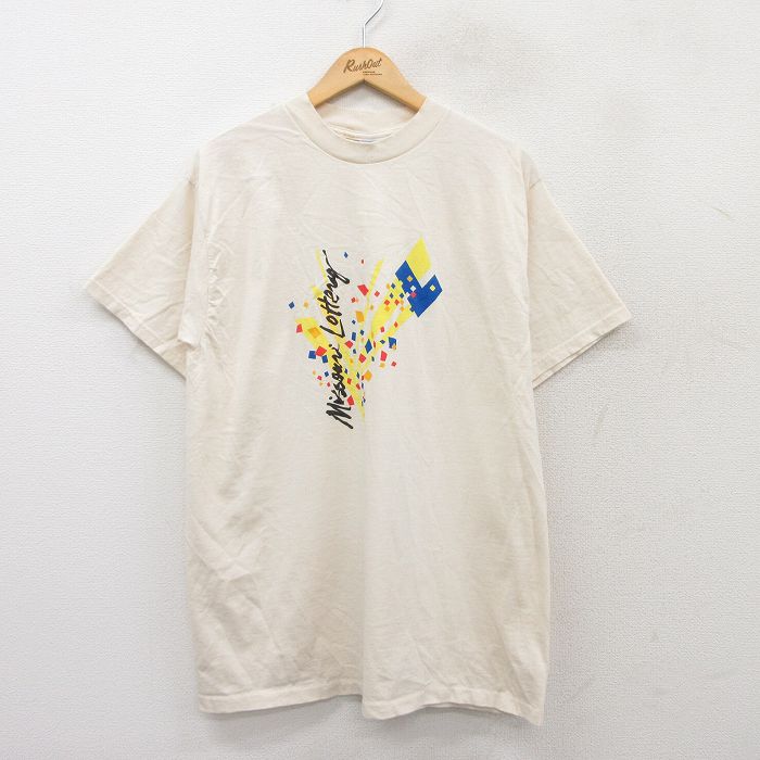 XL★古着 All sport 半袖 ビンテージ Tシャツ メンズ 90年代 90s ミズーリロッタリー コットン クルーネック USA製 生成り 25jul31 中古