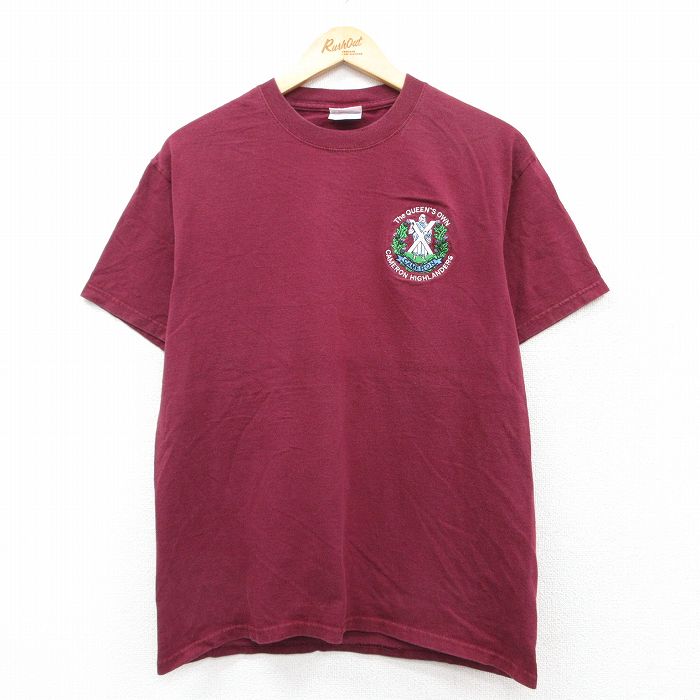 M★古着 チャンピオン champion 半袖 ビンテージ Tシャツ メンズ 00年代 00s クイーンズオウンキャメロンハイランダーズ コットン クルーネック エンジ 25jul31 中古
