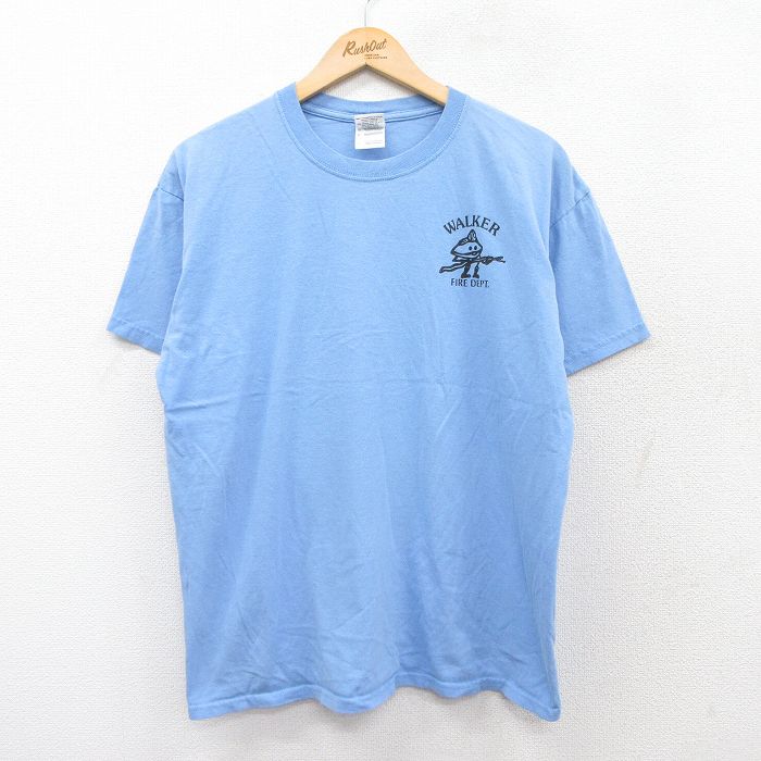 L★古着 半袖 ビンテージ Tシャツ メンズ 00年代 00s WALKER コットン クルーネック 水色 25jul31 中古