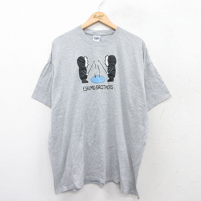 XL★古着 半袖 ビンテージ Tシャツ メンズ 00年代 00s 釣り エスキモーブラザーズ 大きいサイズ クルーネック グレー 霜降り 25jul31 中古