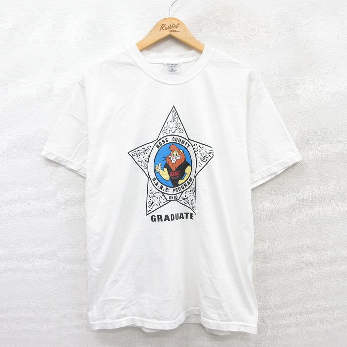 【20%OFF】M★古着 半袖 ビンテージ Tシャツ メンズ 00年代 00s DARE ライオン コットン クルーネック 白 ホワイト 25jul31 中古