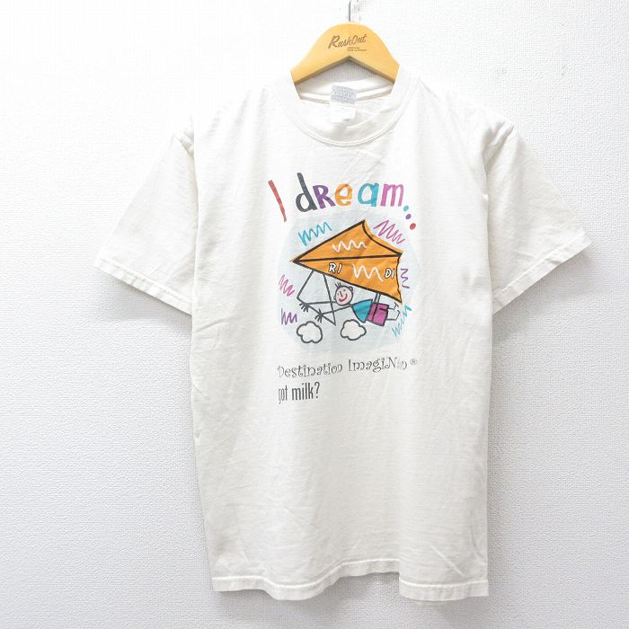 【50%OFF】M★古着 半袖 ビンテージ Tシャツ メンズ 00年代 00s dream got milk? コットン クルーネック 生成り 25jul31 中古