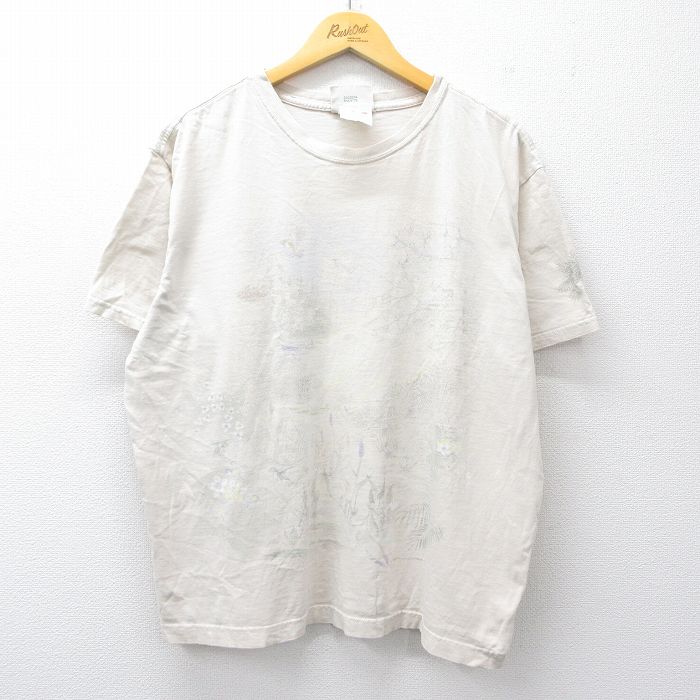 XL★古着 NORTHEN REFLECITIONS 半袖 ビンテージ Tシャツ メンズ 00年代 00s 花 大きいサイズ コットン クルーネック カナダ製 ベージュ系 カーキ 25jul31 中古