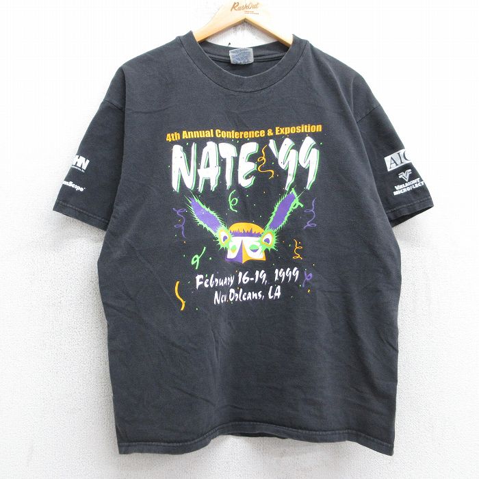 【20%OFF】L★古着 ヘインズ Hanes 半袖 ビンテージ Tシャツ メンズ 90年代 90s NATE コットン クルーネック 黒 ブラック 【spe】 25aug01 中古