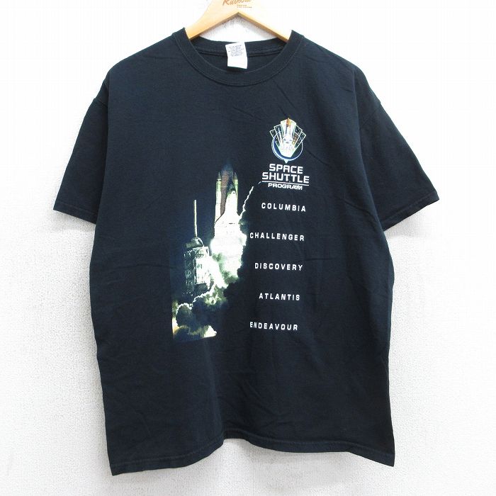 L★古着 半袖 ビンテージ Tシャツ メンズ 00年代 00s スペースシャトル コットン クルーネック 黒 ブラック 【spe】 25aug01 中古