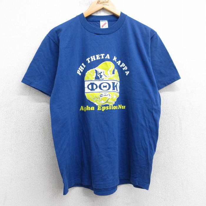 L★古着 ジャージーズ 半袖 ビンテージ Tシャツ メンズ 80年代 80s ファイシータカッパ ギリシャ文字 クルーネック USA製 青 ブルー 25aug01 中古