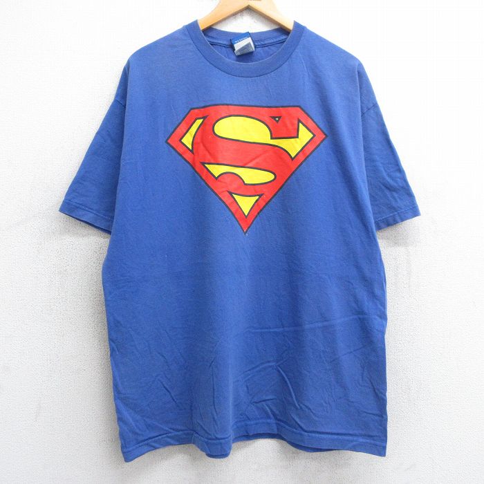 XL★古着 半袖 ビンテージ Tシャツ メンズ 00年代 00s DCコミックス スーパーマン コットン クルーネック 青 ブルー 25aug01 中古