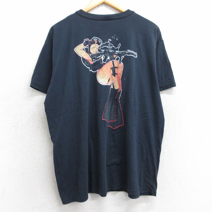 XL★古着 半袖 ビンテージ Tシャツ メンズ 90年代 90s 女性 スカル スペード クルーネック USA製 黒 ブラック 25aug01 中古
