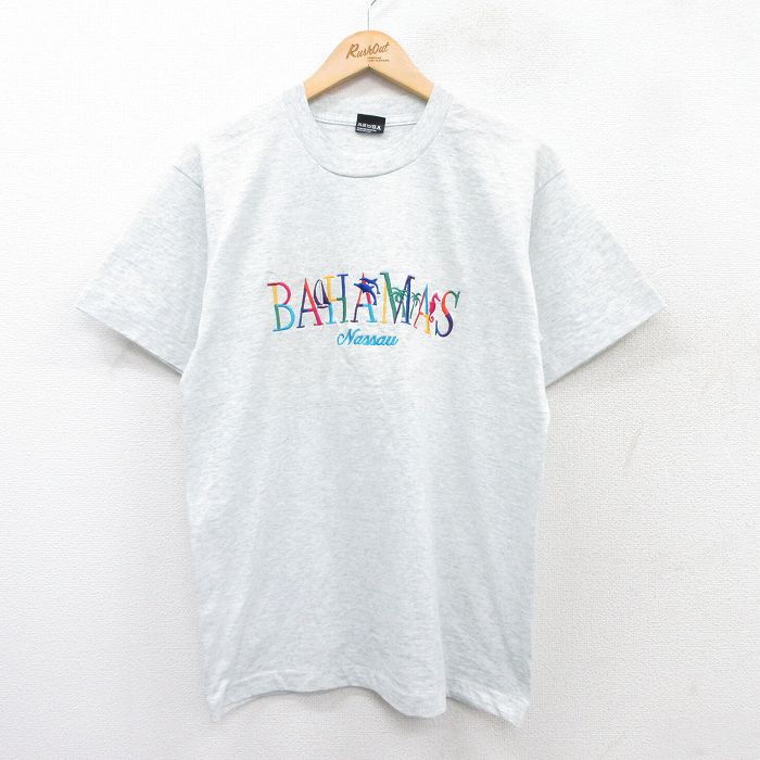 【50%OFF】M★古着 スクリーンスターズ 半袖 ビンテージ Tシャツ メンズ 80年代 80s バハマ 刺繍 クルーネック USA製 薄グレー 霜降り 25aug01 中古