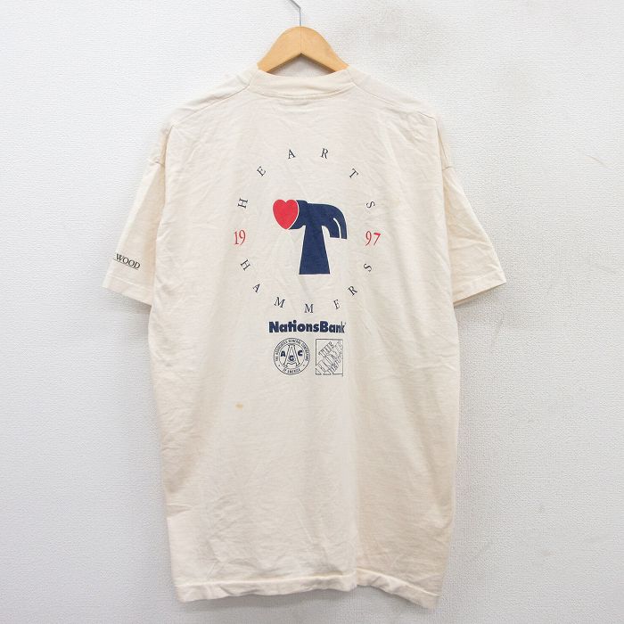 XL★古着 フルーツオブザルーム 半袖 ビンテージ Tシャツ メンズ 90年代 90s ハンマー ハート 大きいサイズ コットン クルーネック 生成り 【spe】 25aug01 中古