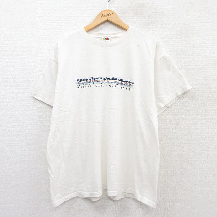 XL★古着 フルーツオブザルーム 半袖 ビンテージ Tシャツ メンズ 00年代 00s ヤシの木 ワイキキ ハワイ コットン クルーネック 白 ホワイト 25aug01 中古