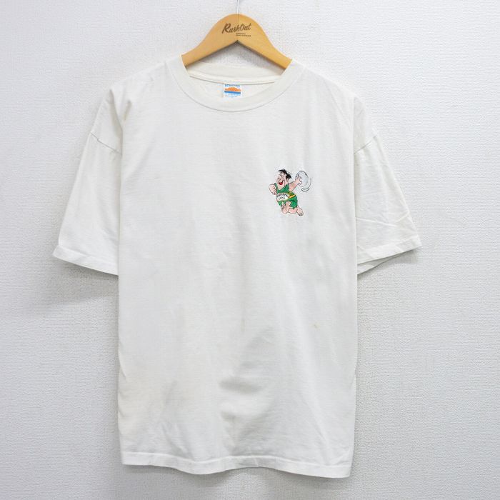 XL★古着 半袖 ビンテージ Tシャツ メンズ 80年代 80s 原始家族フリントストーン 大きいサイズ コットン クルーネック 白 ホワイト 25aug01 中古