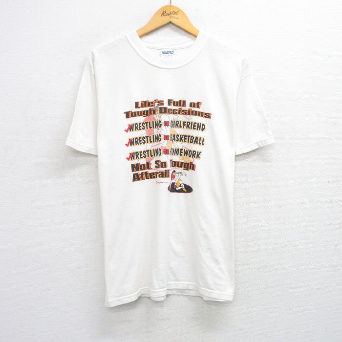 L★古着 半袖 ビンテージ Tシャツ メンズ 00年代 00s レスリング コットン クルーネック 白 ホワイト 25aug01 中古