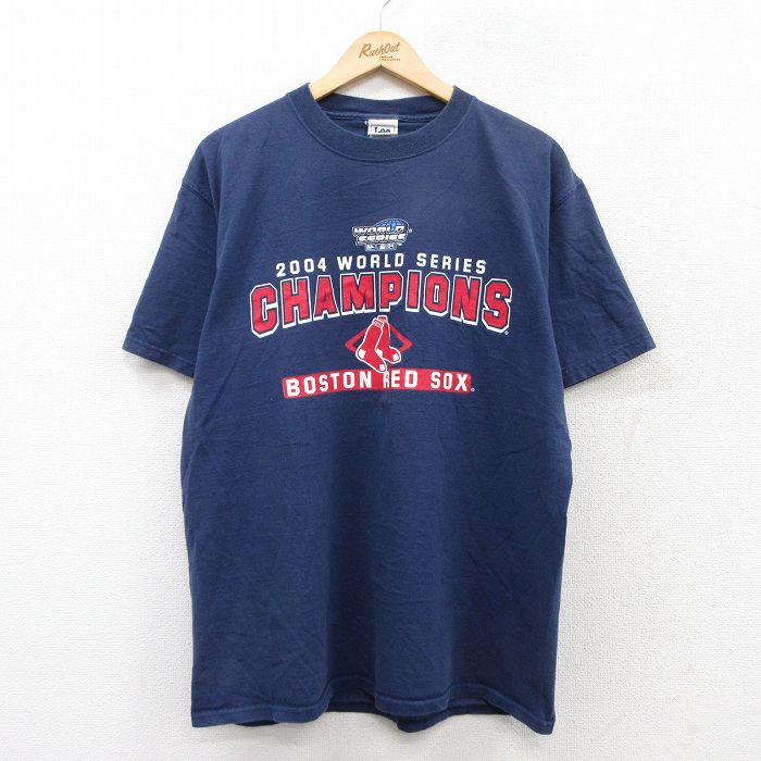 L★古着 リー Lee 半袖 ビンテージ Tシャツ メンズ 00年代 00s MLB ボストンレッドソックス コットン クルーネック 紺 ネイビー メジャーリーグ ベースボール 野球 25aug01 中古