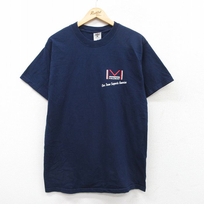 【50%OFF】L★古着 フルーツオブザルーム 半袖 ビンテージ Tシャツ メンズ 00年代 00s HAZMAT 星条旗 コットン クルーネック 紺 ネイビー 25aug01 中古