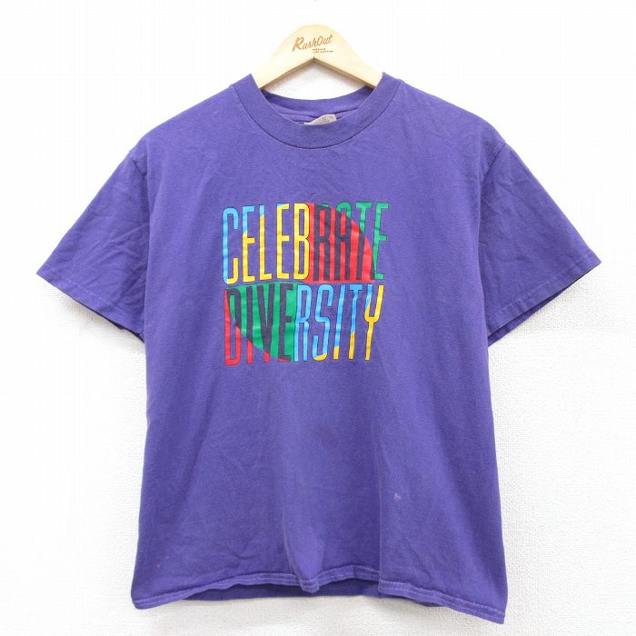M★古着 ヘインズ Hanes 半袖 ビンテージ Tシャツ メンズ 00年代 00s LELEBRATE DIVERCITY コットン クルーネック 紫 パープル 25aug01 中古