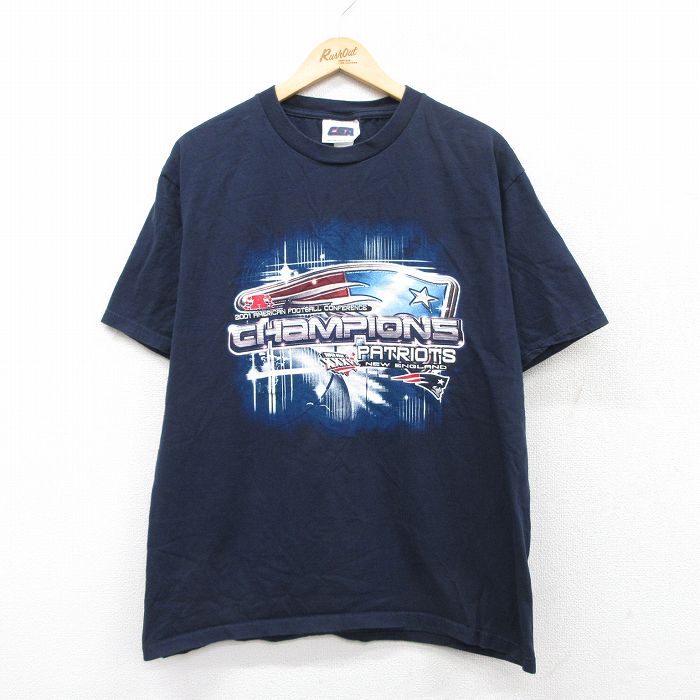 L★古着 半袖 ビンテージ Tシャツ メンズ 00年代 00s NFL ニューイングランドペイトリオッツ コットン クルーネック 紺 ネイビー アメフト スーパーボウル 25aug01 中古
