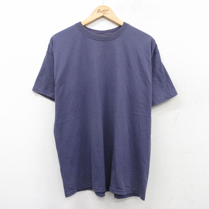 L★古着 ヘインズ Hanes 半袖 ビンテージ Tシャツ メンズ 00年代 00s 無地 クルーネック 紺 ネイビー 25aug01 中古