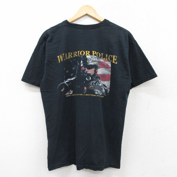 L★古着 半袖 ビンテージ Tシャツ メンズ 00年代 00s WARRIOR POLICE コットン クルーネック 黒 ブラック 25aug01 中古