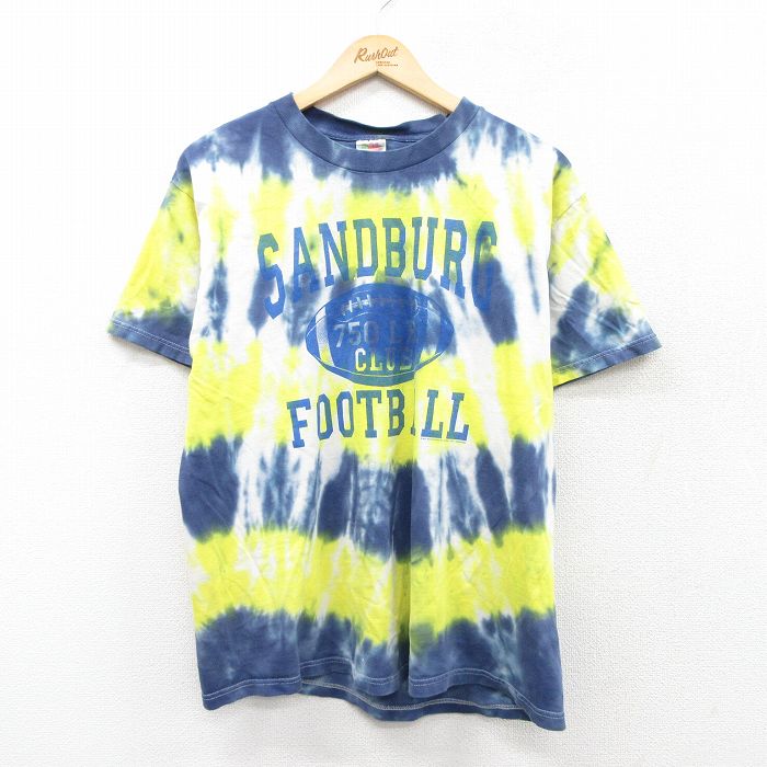 L★古着 フルーツオブザルーム 半袖 ビンテージ Tシャツ メンズ 00年代 00s フットボール コットン クルーネック 紺他 ネイビー タイダイ 25aug01 中古