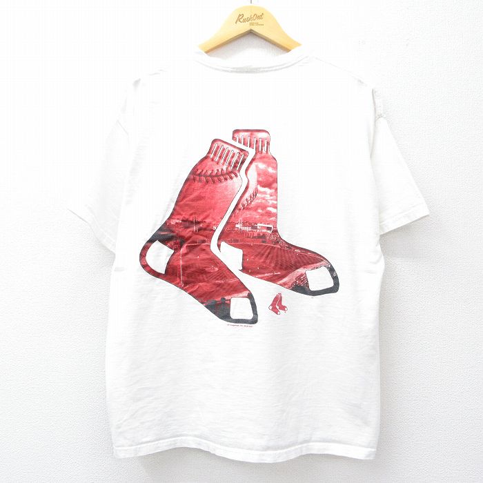 XL★古着 リー Lee 半袖 ビンテージ Tシャツ メンズ 00年代 00s MLB ボストンレッドソックス コットン クルーネック 白 ホワイト メジャーリーグ ベースボール 野球 25aug01 中古