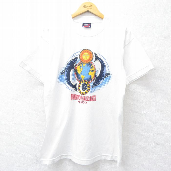 L★古着 半袖 ビンテージ Tシャツ メンズ 00年代 00s イルカ クルーネック 白 ホワイト 25aug01 中古