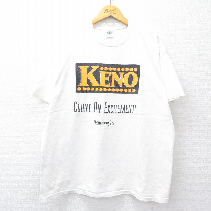 XL★古着 半袖 ビンテージ Tシャツ メンズ 90年代 90s KENO 大きいサイズ コットン クルーネック USA製 白 ホワイト 【spe】 25aug01 中古
