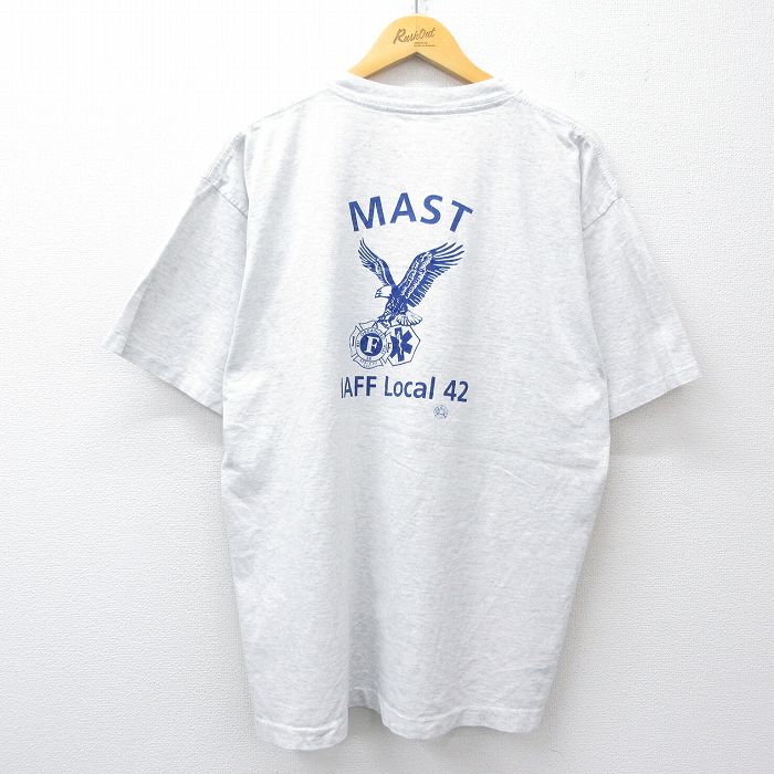 XL★古着 半袖 ビンテージ Tシャツ メンズ 90年代 90s 消防署 大きいサイズ クルーネック 薄グレー 霜降り 25aug01 中古