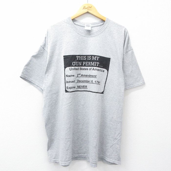 XL★古着 半袖 ビンテージ Tシャツ メンズ 00年代 00s GUN PERMIT クルーネック グレー 霜降り 25aug01 中古