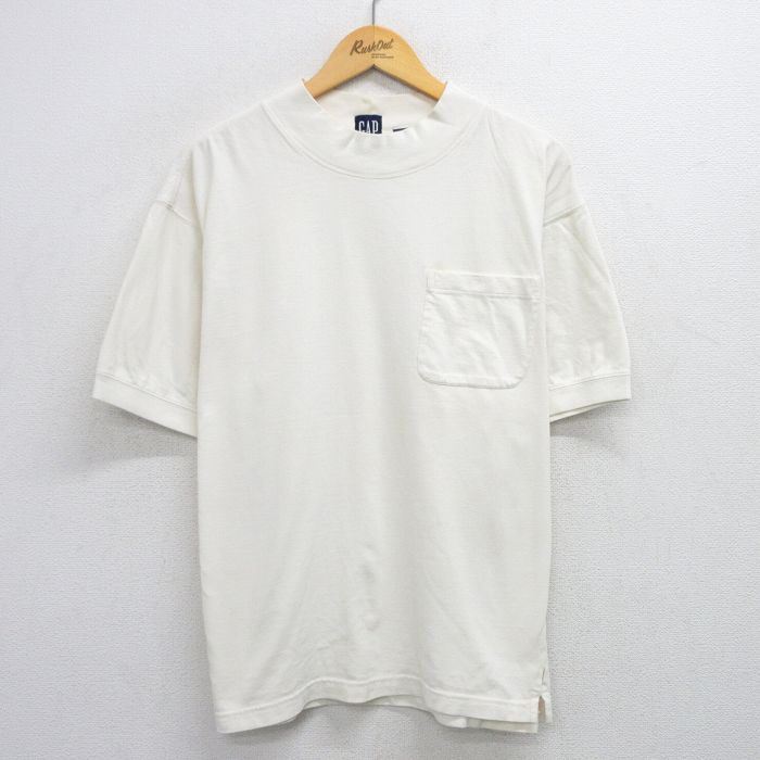 XL★古着 ギャップ GAP 半袖 ビンテージ Tシャツ メンズ 90年代 90s 無地 胸ポケット付き 大きいサイズ コットン モックネック ハイネック 生成り 【spe】 25aug01 中古
