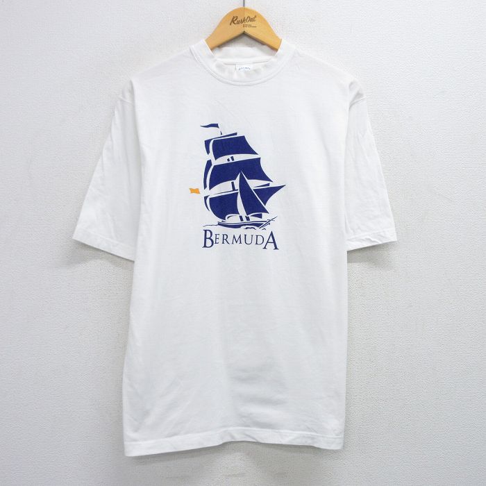 L★古着 半袖 ビンテージ Tシャツ メンズ 00年代 00s 船 BERMUDA コットン クルーネック 白 ホワイト 25aug01 中古