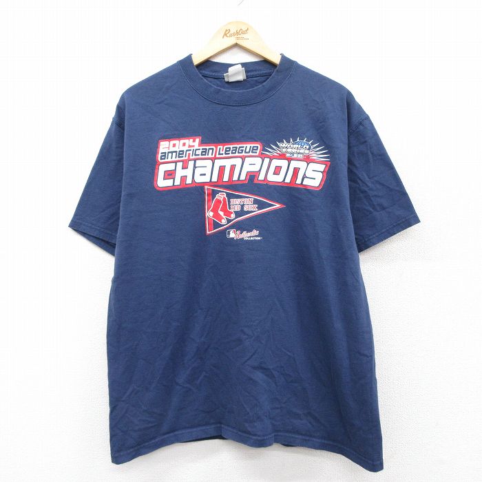 XL★古着 リー Lee 半袖 ビンテージ Tシャツ メンズ 00年代 00s MLB ボストンレッドソックス クルーネック 紺 ネイビー メジャーリーグ ベースボール 野球 25aug01 中古