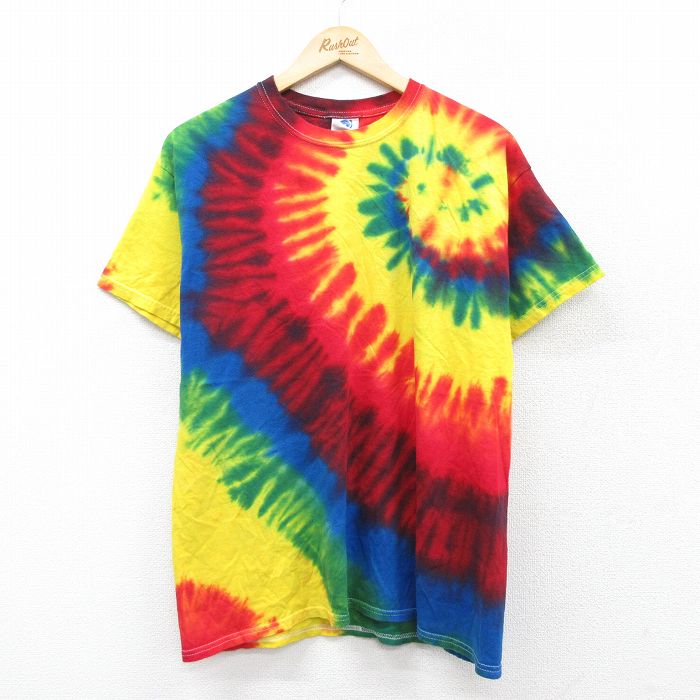 L★古着 半袖 ビンテージ Tシャツ メンズ 00年代 00s 無地 コットン クルーネック 赤他 レッド タイダイ 25aug01 中古