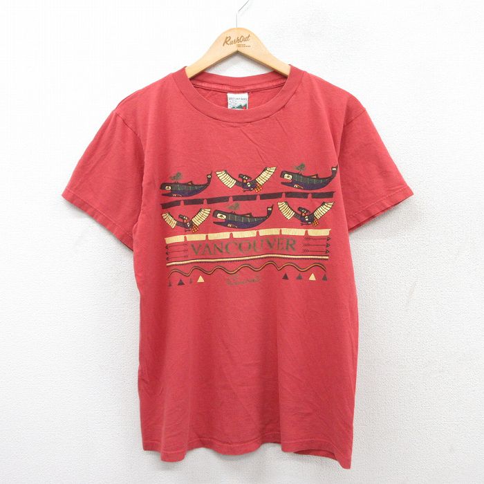 L★古着 半袖 ビンテージ Tシャツ メンズ 90年代 90s VANCOUVER クルーネック 赤系 レッド 25aug01 中古