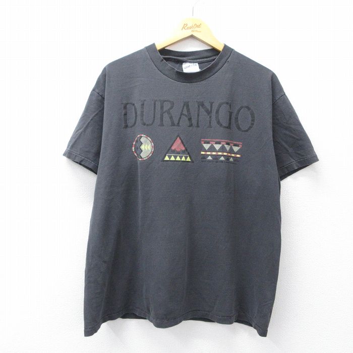 XL★古着 オニータ ONEITA 半袖 ビンテージ Tシャツ メンズ 90年代 90s デュランゴ コットン クルーネック 黒 ブラック 25aug02 中古