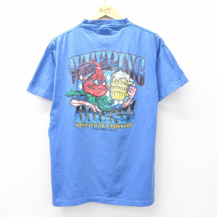 L★古着 半袖 ビンテージ Tシャツ メンズ 90年代 90s WEEPING ラディッシュ コットン クルーネック 青 ブルー 25aug02 中古