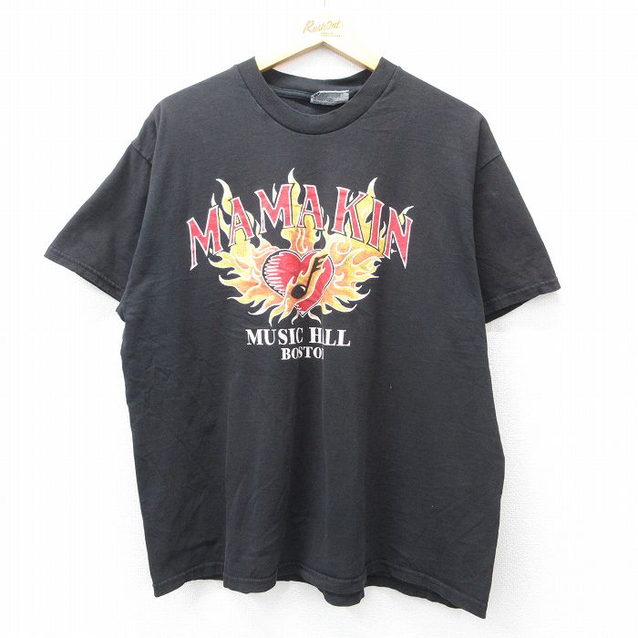 XL★古着 リー Lee 半袖 ビンテージ Tシャツ メンズ 90年代 90s MAMAKIN ハート 音符 大きいサイズ コットン クルーネック USA製 黒 ブラック 25aug02 中古