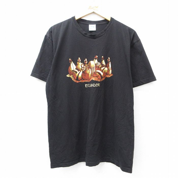 L★古着 半袖 ビンテージ Tシャツ メンズ 90年代 90s エクアドル コットン クルーネック 黒 ブラック 25aug02 中古