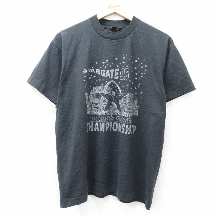 L★古着 フルーツオブザルーム 半袖 ビンテージ Tシャツ メンズ 90年代 90s　STARGATE イリノイ クルーネック USA製 黒 ブラック 25aug02 中古
