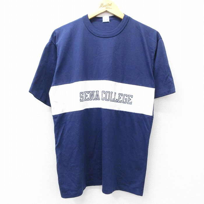 L★古着 半袖 ビンテージ Tシャツ メンズ 80年代 80s シエナ カレッジ ツートンカラー クルーネック USA製 紺他 ネイビー 25aug02 中古