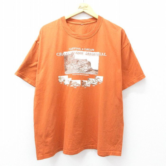 XL★古着 半袖 ビンテージ Tシャツ メンズ 90年代 90s クレイジーホースメモリアル 大きいサイズ クルーネック オレンジ系 25aug02 中古