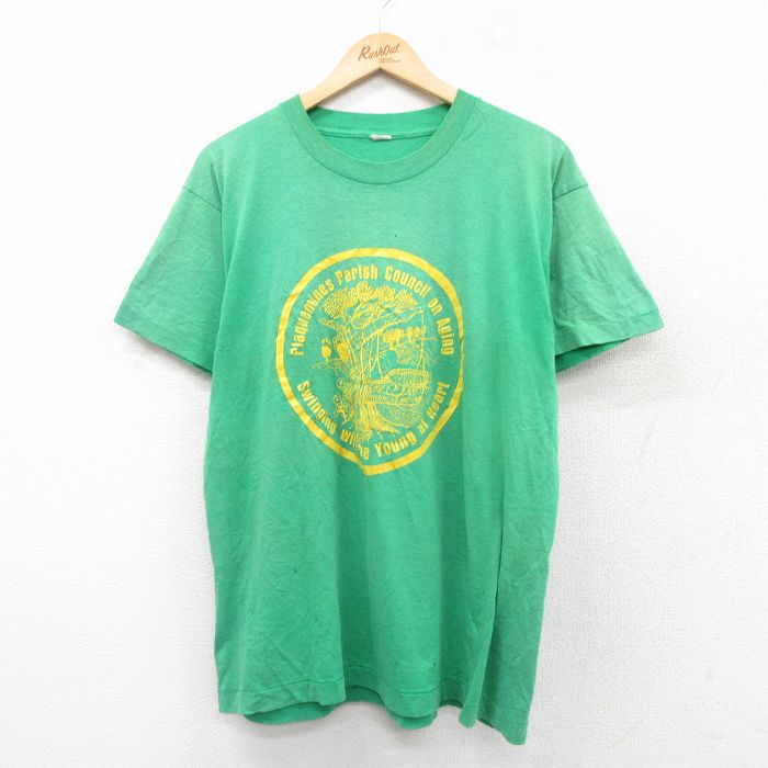 L★古着 半袖 ビンテージ Tシャツ メンズ 80年代 80s 木 ブランコ BP クルーネック 緑 グリーン 25aug02 中古