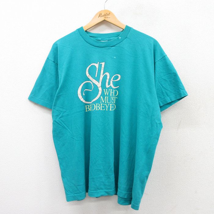 XL★古着 フルーツオブザルーム 半袖 ビンテージ Tシャツ メンズ 90年代 90s She コットン クルーネック USA製 青緑 25aug02 中古