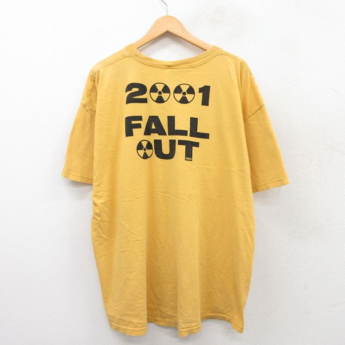 XL★古着 フルーツオブザルーム 半袖 ビンテージ Tシャツ メンズ 00年代 00s FALLOUT 大きいサイズ コットン クルーネック 黄 イエロー 25aug02 中古