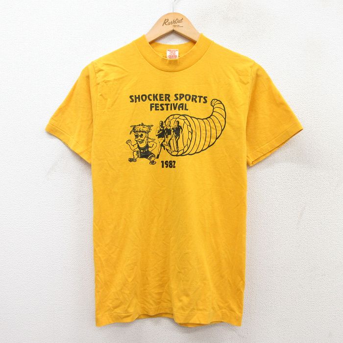 S★古着 半袖 ビンテージ Tシャツ メンズ 80年代 80s マラソン クルーネック USA製 黄 イエロー 25aug02 中古